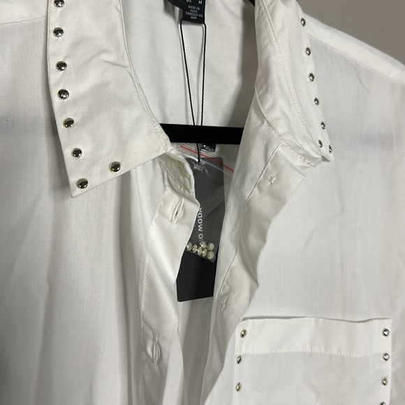 White Midi Button up shirt with silver studs - Picture 3 of 4